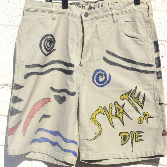 Anticulture Other - Skate or Die Shorts Punk Rock Tribal Grafitti OOAK